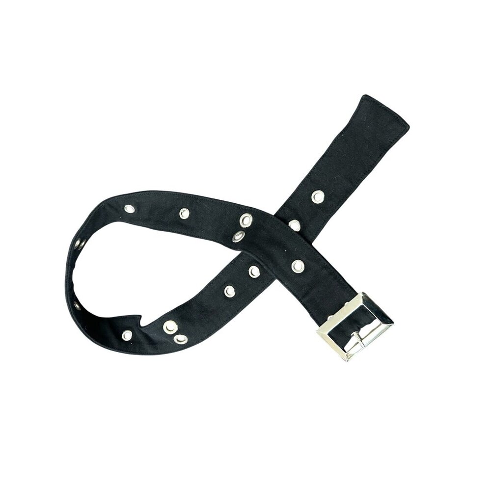 Unisex Silver Grommets Square Metal Buckle Adjustable Canvas Belt 39" Long Punk